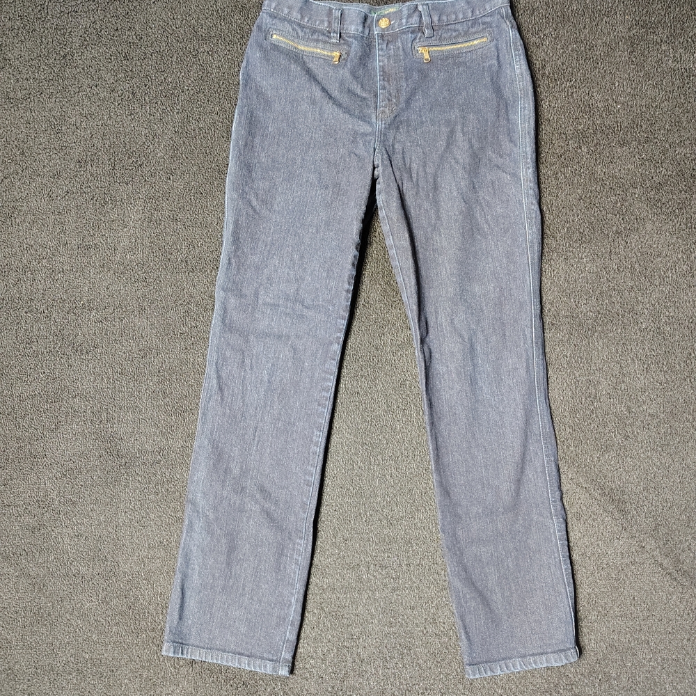 LRL Lauren Ralph Lauren Dark Denim Jeans Casual Stright Gold Button Women's 8